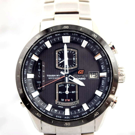 Casio Edifice Chronograph EQW-A1100DB-1AJF black and silver solar watch with stainless steel band