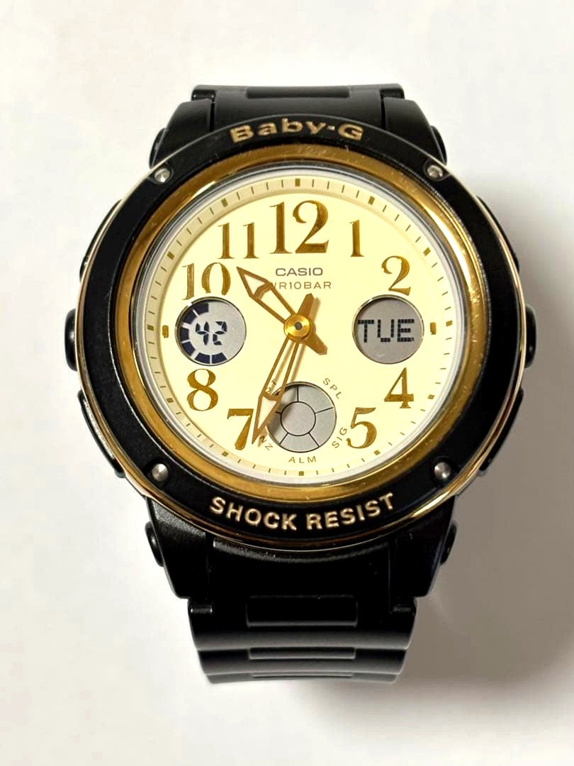 Casio Baby-G BGA-151EF black and gold analog-digital watch with shock resistance