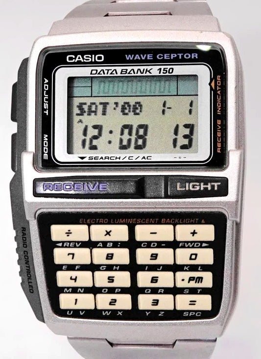 Casio Data Bank DBC-W151Q digital calculator watch with battery replaced showing clear display and buttons