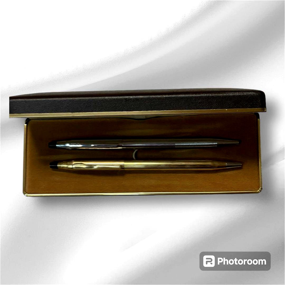 CROSS Gold and Silver Ballpoint Pen Set — Japan Import