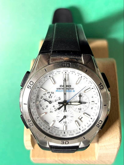 Casio Waveceptor WVQ-M410-7AJF solar radio wave watch with white dial and stainless steel band