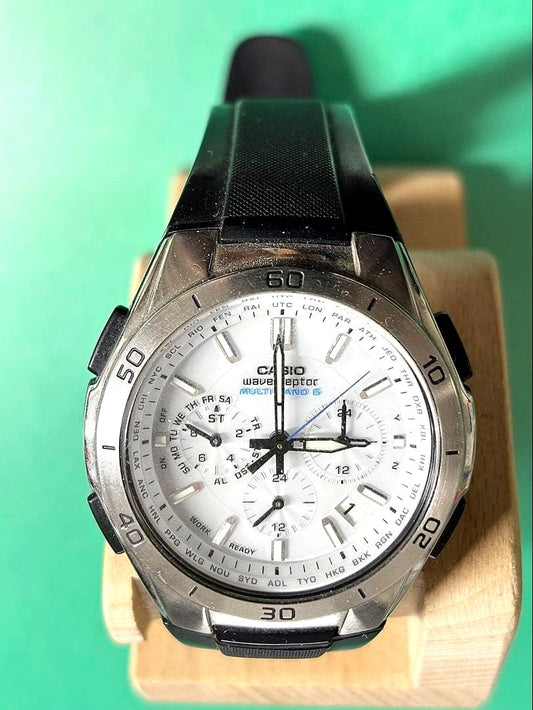Casio Waveceptor WVQ-M410-7AJF solar radio wave watch with white dial and stainless steel band