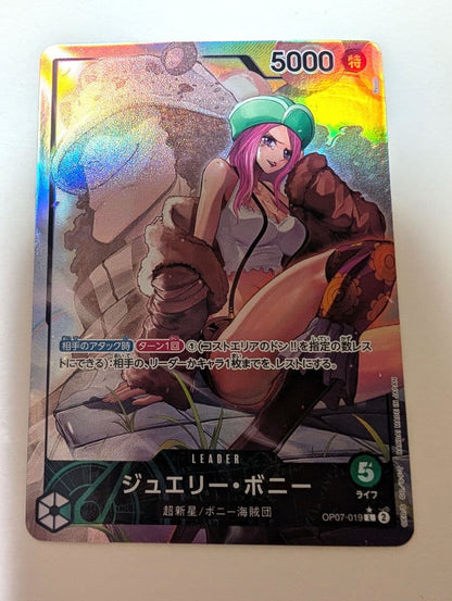 One Piece Jewelry Bonnie OP07-019 trading card showing Jewel Bonney character from the Japanese series