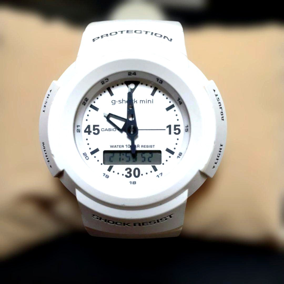 Casio G-Shock Mini GMN-500 white analog-digital watch with shock resistant design and 10 ATM water resistance