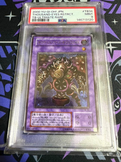 Yugioh Thousand Eyes Restrict TB34 Ultimate Rare trading card graded PSA9 from 2000 Japan import