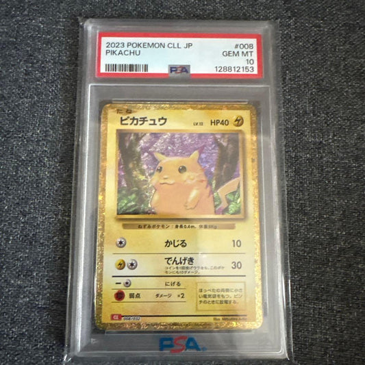 Pokemon Classic Pikachu PSA10 GEM MT collectible card from 2023 showing 40 HP in protective case
