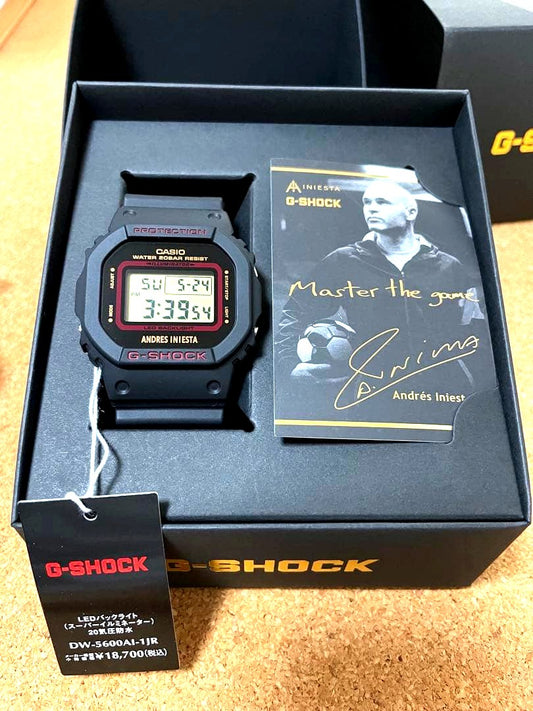 Casio G-Shock DW-5600AI-1JR Andrés Iniesta collaboration digital watch with black strap and signed card