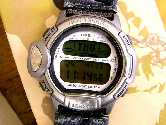 Casio Pro Trek WWF Limited Panda Model PRL-20WBJ-1T watch showing operational sound and backlight