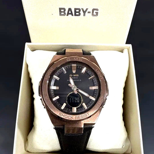 Casio Baby-G G-MS MSG-W200BR-5BJF rose gold and brown solar radio watch with analog display