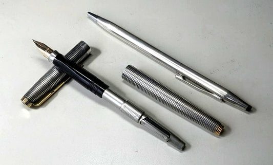 Parker 75 Sterling Silver Fountain Pen and Cross Ballpoint Pen set with new ink refill Japan Import