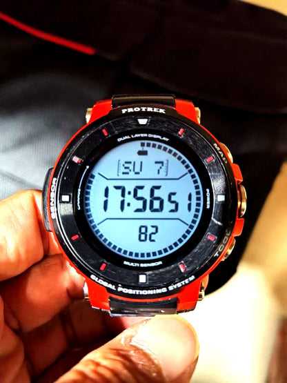 Casio Pro Trek Smart WSD-F30 orange smartwatch with GPS and water resistance, front view