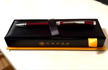 Cross brand red ballpoint pen with case and gift box in deep red metallic finish