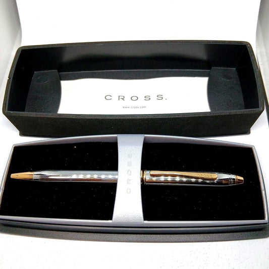 Cross ballpoint pen with silver and gold stripe design and dedicated case in silver