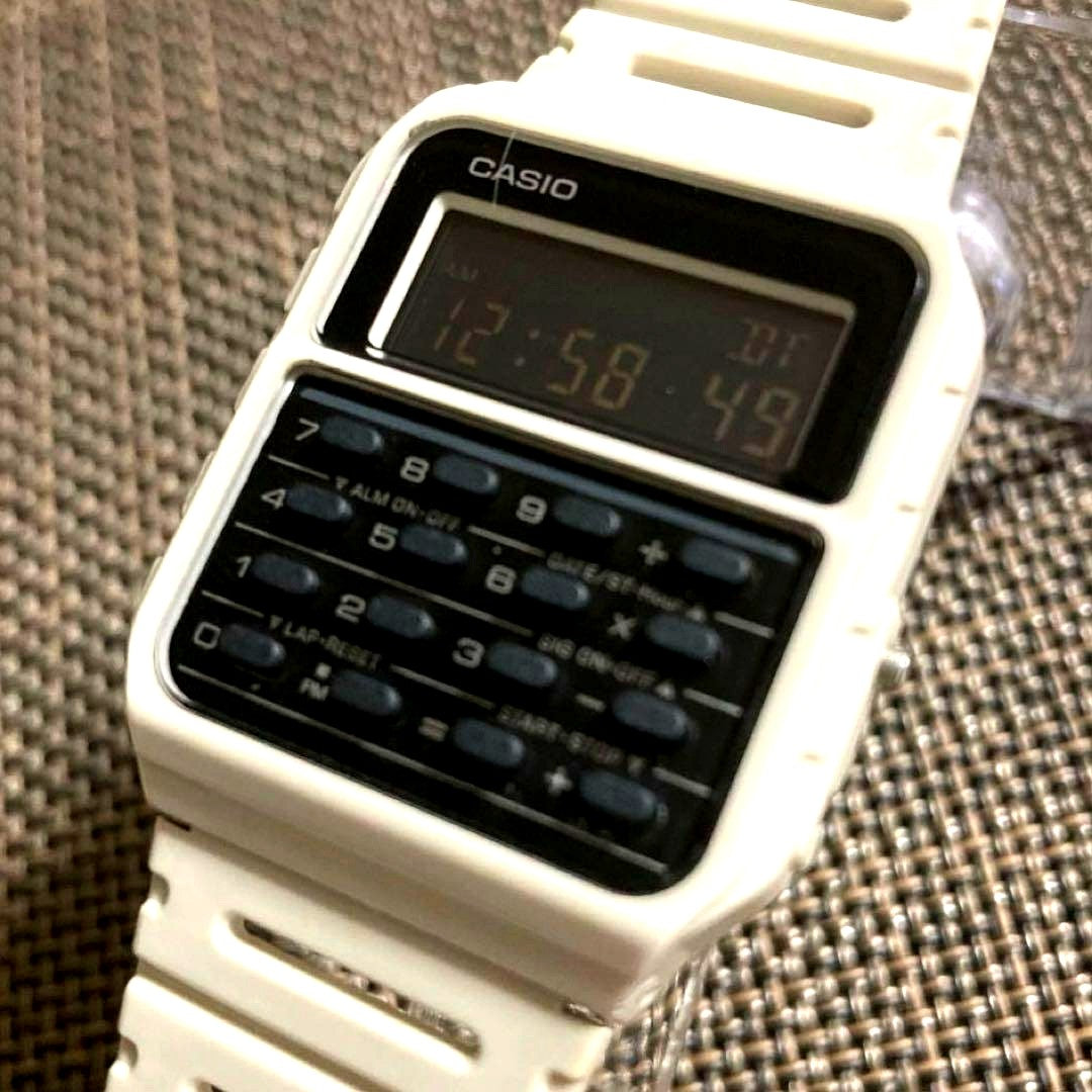 White Casio Data Bank Calculator Watch WL-5600S-7JF with 8-digit calculator and digital display