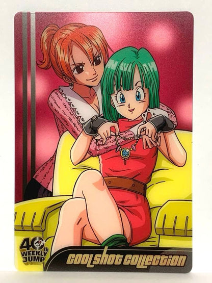 Bandai Dragon Ball X One Piece Morinaga Wafer Card No.012 featuring Bulma and Nami from Japan import