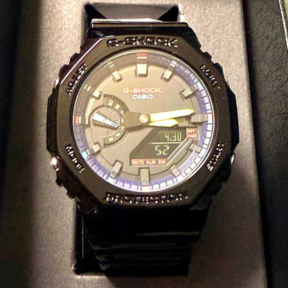 Brand new Casio G-Shock GA-2100RGB-1AJF watch with black and red accents and box