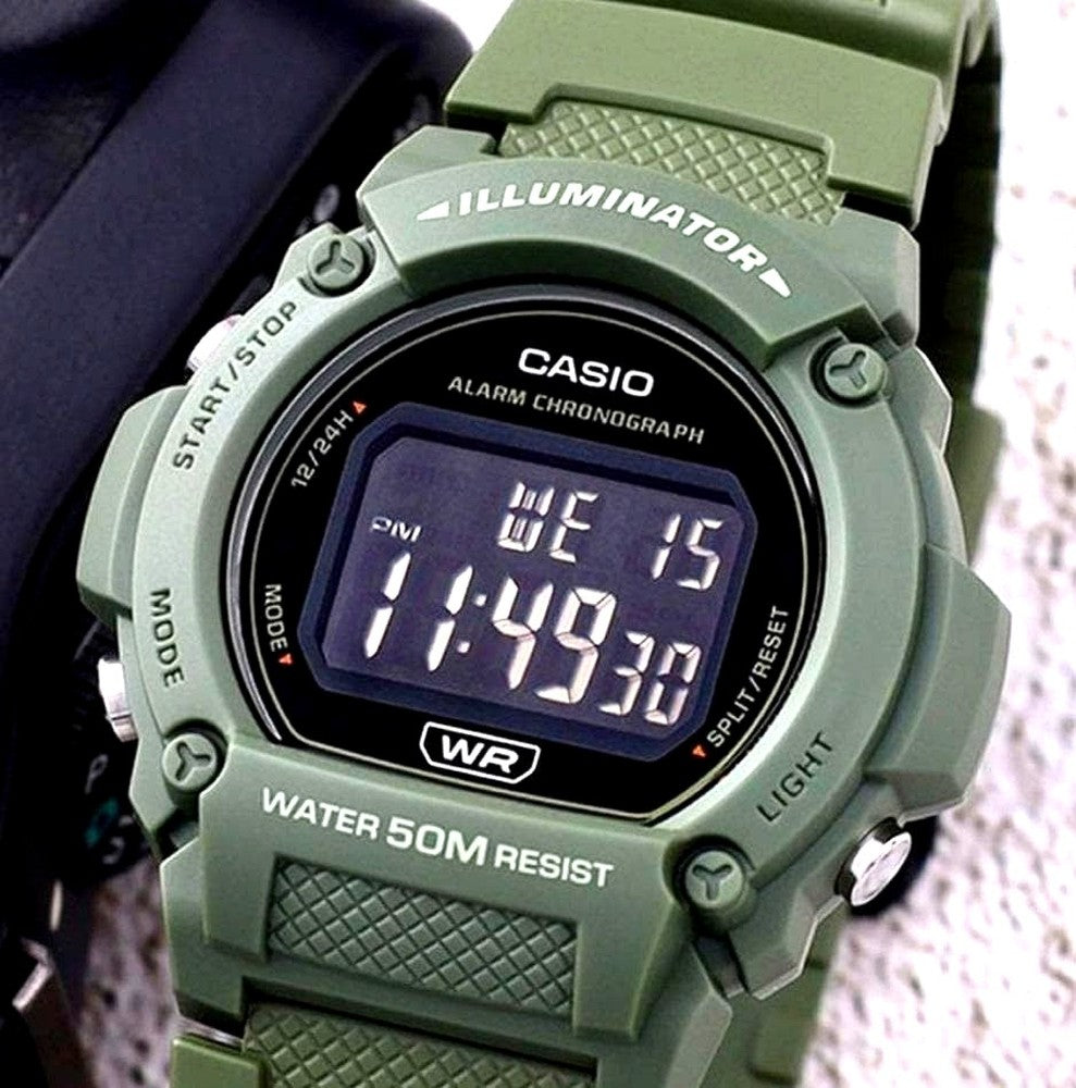 Casio Digital Wristwatch Overseas Model in khaki with large face and sporty digital display