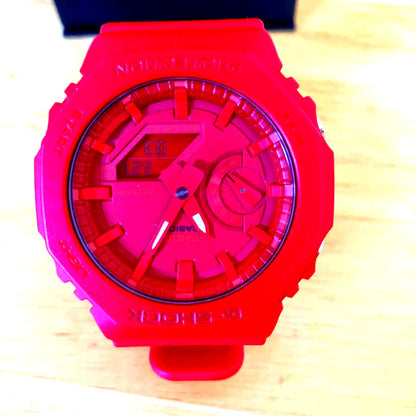 Casio G-Shock GA-2100-4AJF red digital shock-resistant watch with stopwatch and water resistance