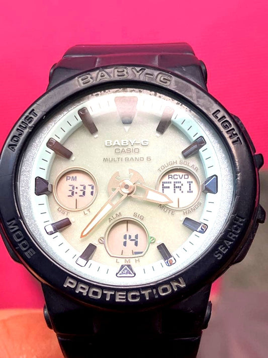 Casio Baby-G BGA-2500 radio controlled solar watch in dark blue with digital and analog display