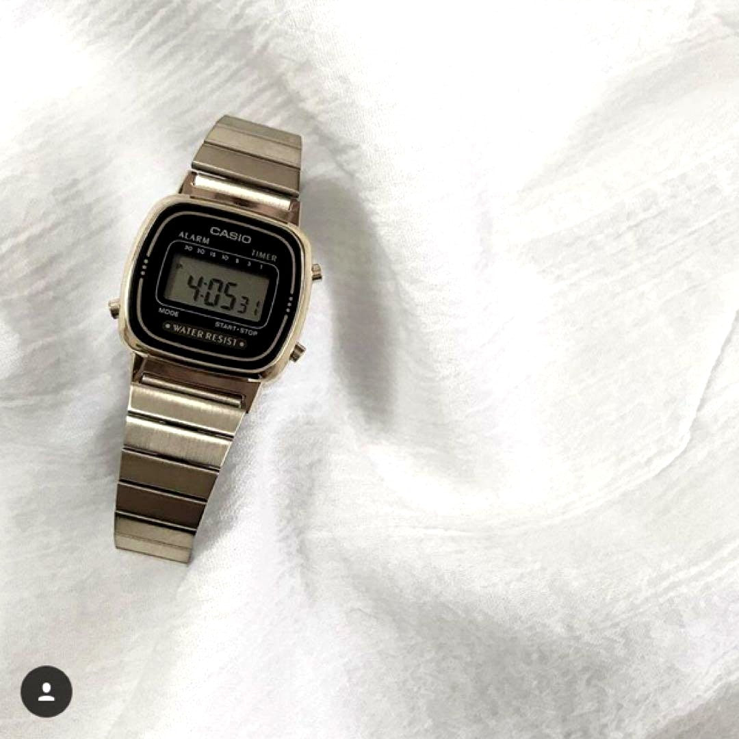 Casio Gold LA670W digital wristwatch with gold-tone stainless steel band and classic retro design