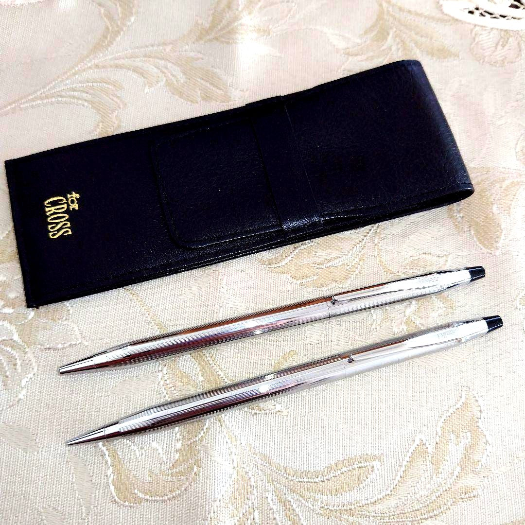 Cross Brand Ballpoint Pen and Mechanical Pencil Set with Leather Case