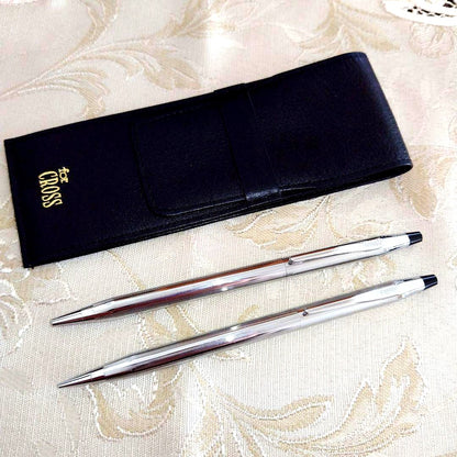 Cross Brand Ballpoint Pen and Mechanical Pencil Set with Leather Case