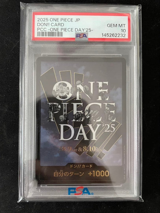 One Piece Day'25 Don Card graded PSA 10 Gem Mint from Japan with size 2.91 x 3.94 inches