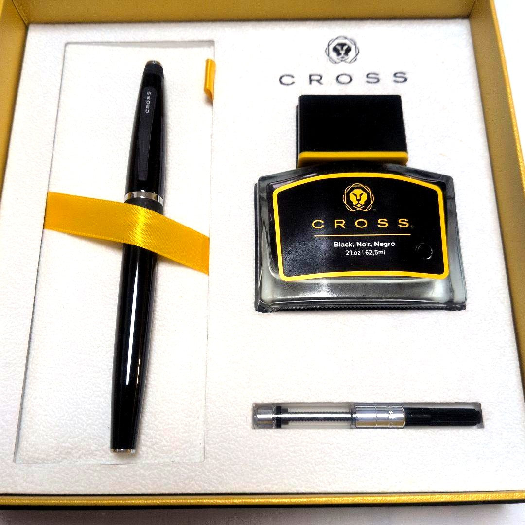Cross Bailey Fountain Pen Gift Set with Black Body, Ink Bottle, Converter, and Paper Bag
