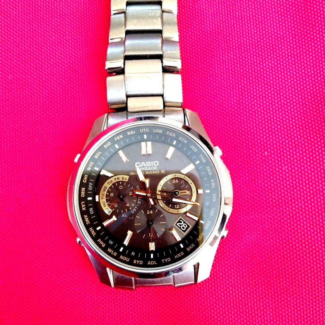 Casio PRW-3000 Series Solar Titanium Chronograph Watch with black and silver dial and stainless steel band