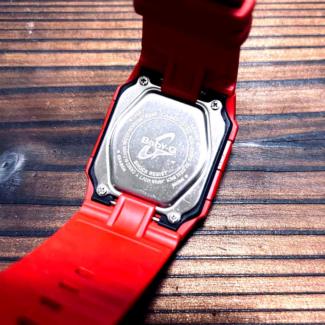 Baby-G 5134 JA red digital analog square watch with stainless steel buckle
