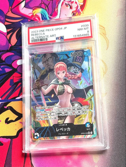 One Piece Rebecca OP04 PSA8 parallel leader card from Solitary Kingdom set Japan import