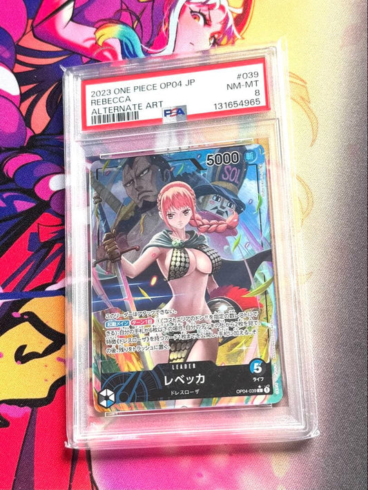 One Piece Rebecca OP04 PSA8 parallel leader card from Solitary Kingdom set Japan import