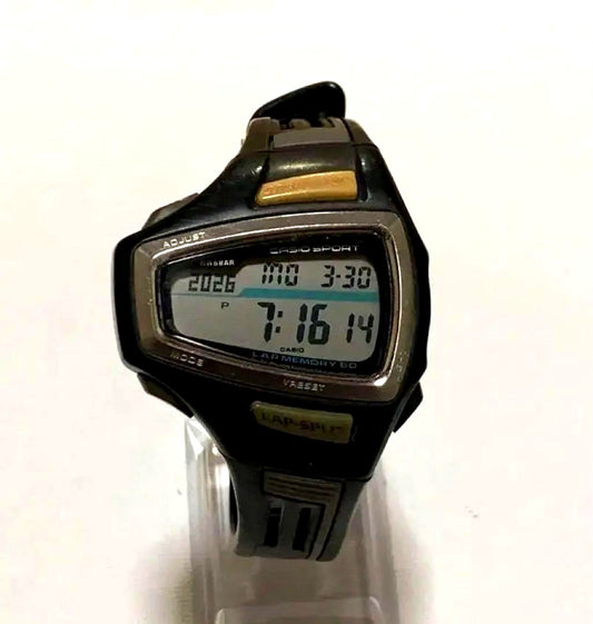 Casio Sport STR-900J black running watch with replaced battery, used condition