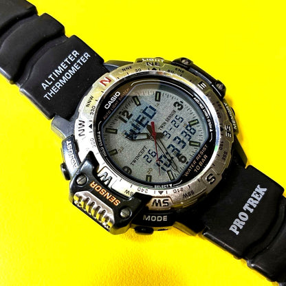 Casio ProTrek Altimeter Thermometer Watch with digital display and rotating bezel Japan import