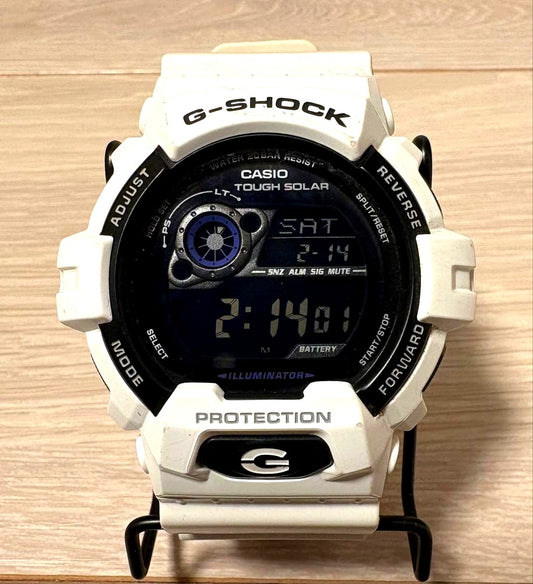 Casio G-Shock Tough Solar digital watch in white with rubber band and digital display