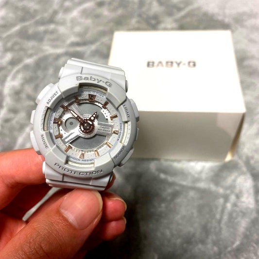 Casio Baby-G 5338 BA-110 wristwatch in grey pink gold with visible discoloration and minor dirt