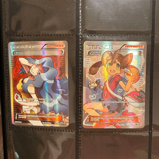 Pokemon Card Overseas Version featuring Karen Kalin Shauna with glitter and relief processing English edition