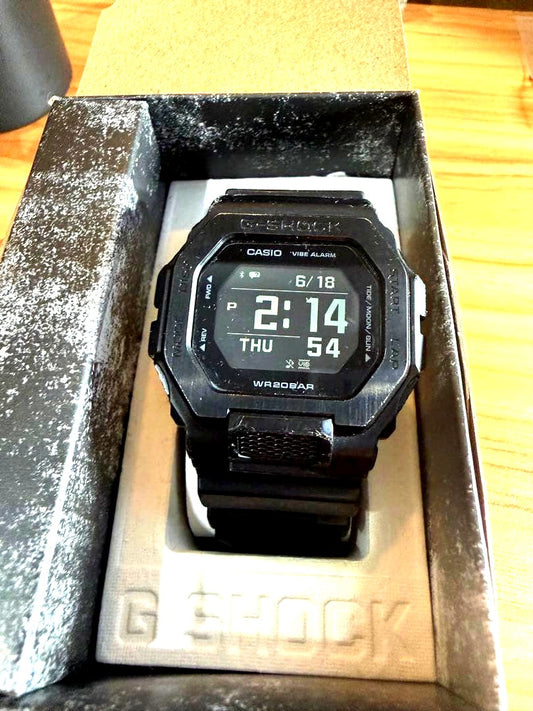 Casio G-Shock GBX-100 black body watch featuring tide graph moon data and solar radio wave power
