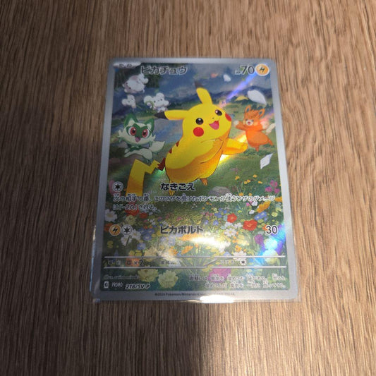 Pokemon promotional card featuring Pikachu from Scarlet & Violet series SV-P campaign