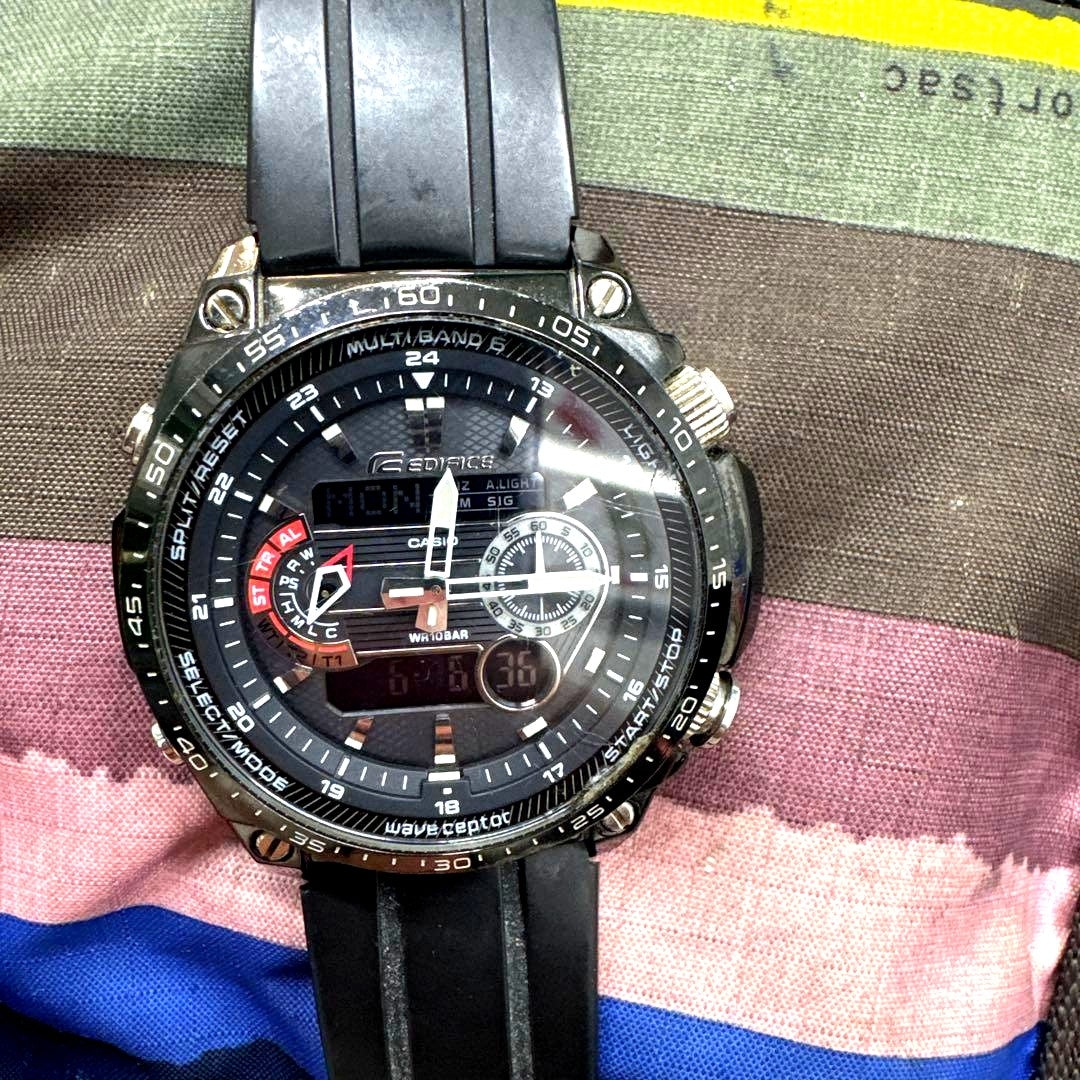 Casio Edifice ECW-M300 Radio Wave Solar Watch with analog and digital display in black and silver