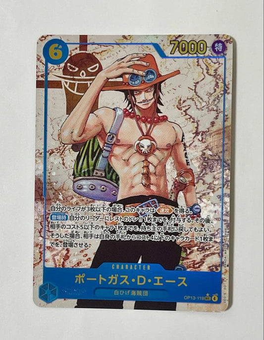 One Piece Portgas D. Ace SEC Parallel Japanese trading card in protective sleeve