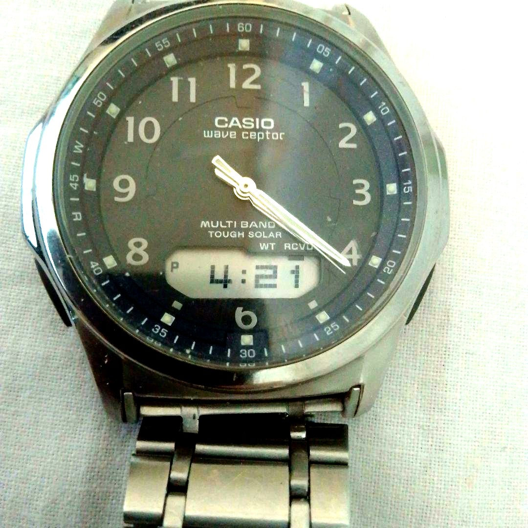 Casio Wave Ceptor digital watch with Multi Band and Tough Solar features in silver color