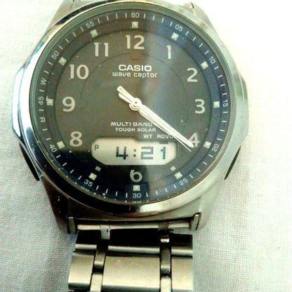 Casio Wave Ceptor digital watch with Multi Band and Tough Solar features in silver color