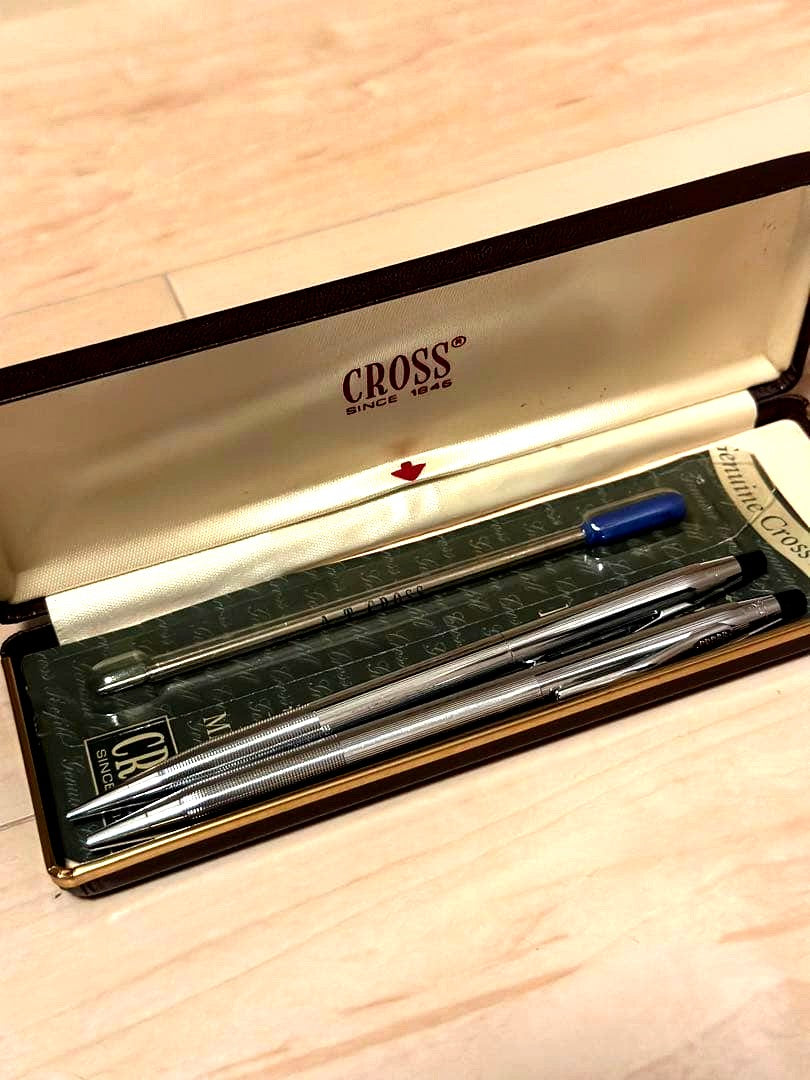 Cross Vintage Blue Ink Ballpoint Pen and Rotating Pencil Set with Refill — Japan Import