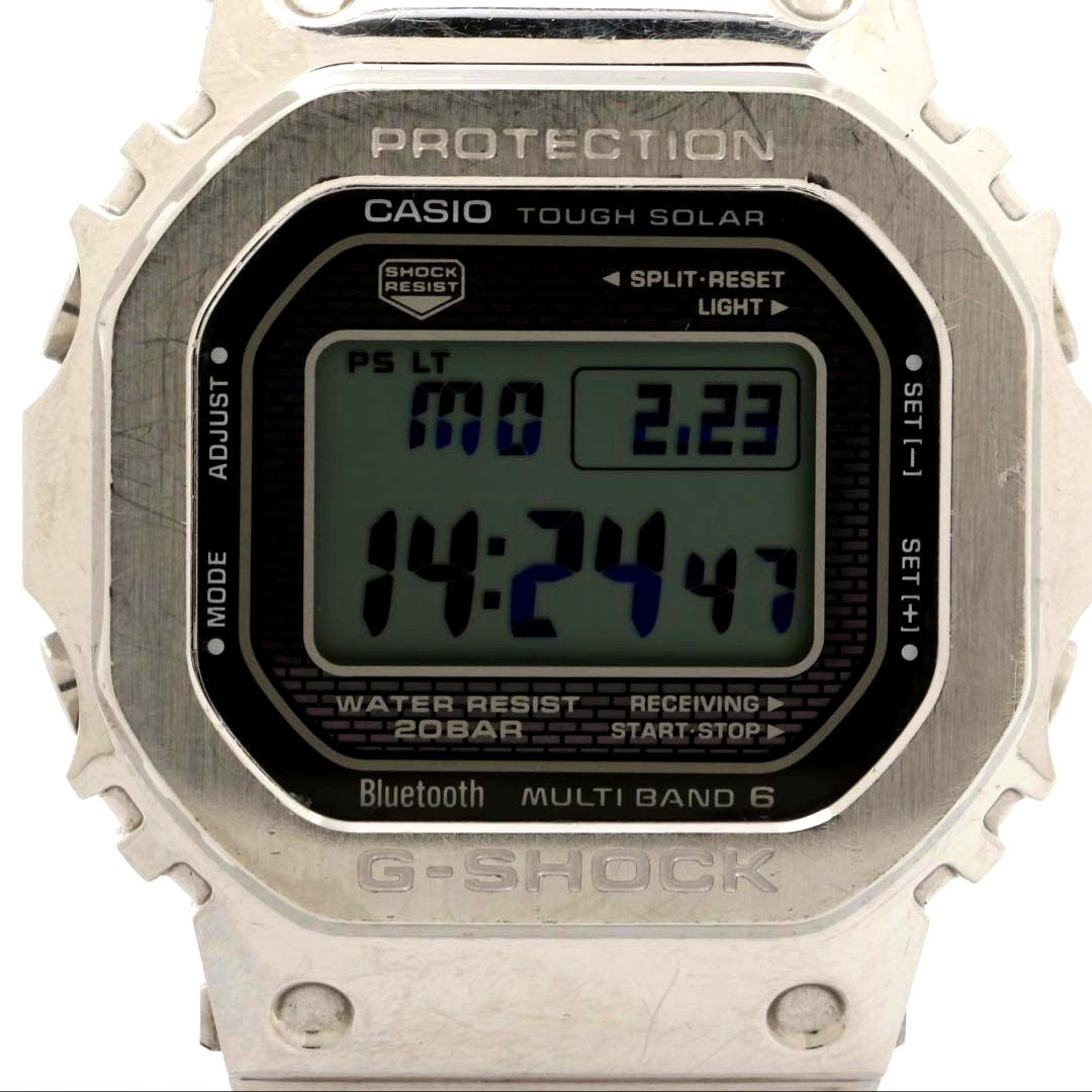 Casio G-Shock GMW-B5000 full metal Bluetooth solar watch with minor scratches, front view