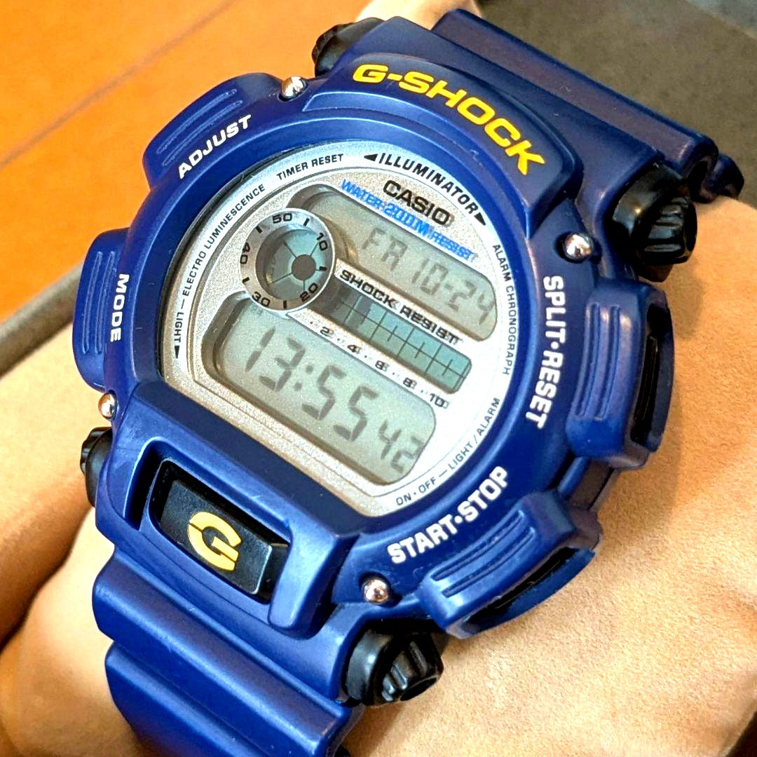 G-Shock DW-9052 digital watch blue with stainless steel case and resin band