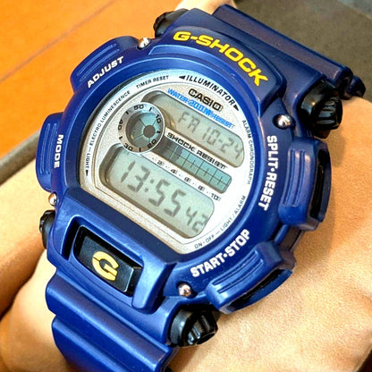 G-Shock DW-9052 digital watch blue with stainless steel case and resin band