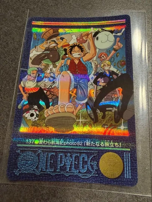 Bandai One Piece Visual Adventure Series 137 hologram trading card from 2001 featuring Straw Hat Voyage