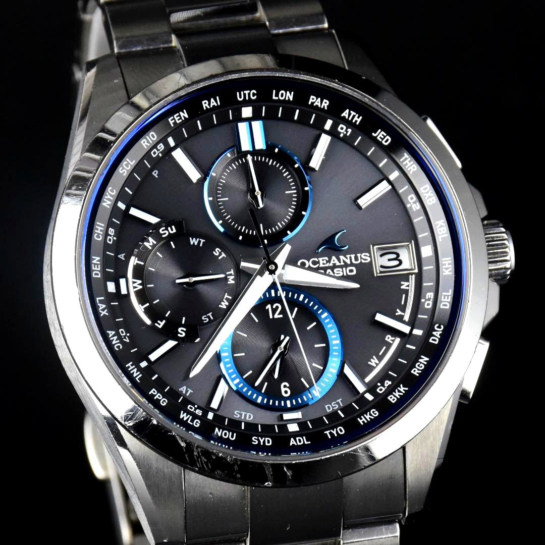 Casio OCEANIA Series OCW-T2600 radio-controlled solar titanium watch with sapphire glass and titanium band