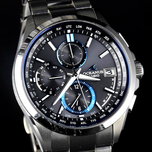 Casio OCEANIA Series OCW-T2600 radio-controlled solar titanium watch with sapphire glass and titanium band